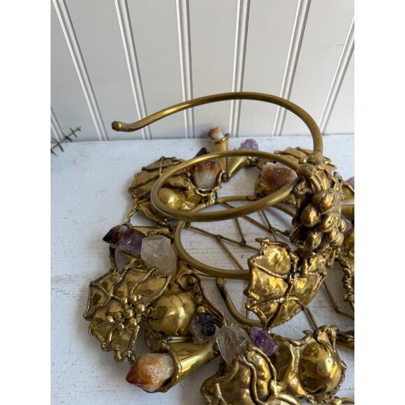 Vintage Handcrafted Brass Wine Bottle Holder | Amethyst & Quartz Gemstone - Picture 6 of 13